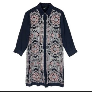 Club Monaco Dress -  geometric sunflower silk button front shirt dress black